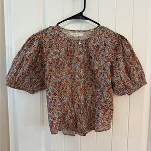 Doen Red Floral Puff Sleeve Blouse